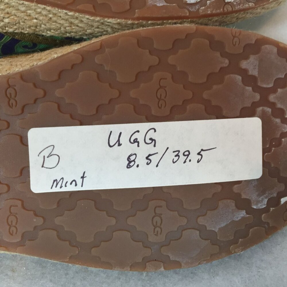 UGG Australia Womens 8.5/39.5 Espadrille Flats Green Navy Pattern Canvas Slip-On - Picture 8 of 8